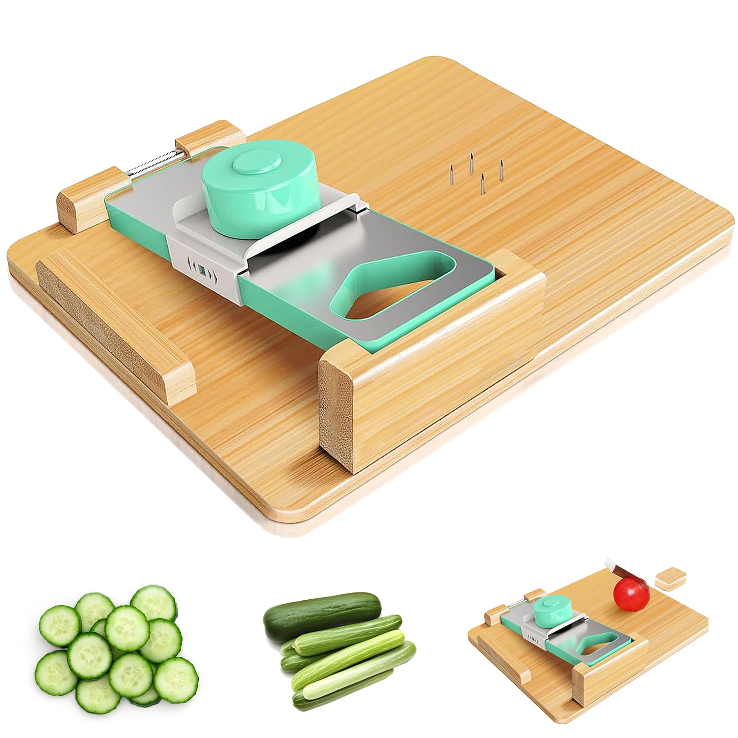 Tabla de cortar con una sola mano, 6 en 1, con topes y picos, antideslizante, tabla de cortar de madera adaptativa con una sola mano, para amputados y discapacitados, tabla de cocina multifunción para