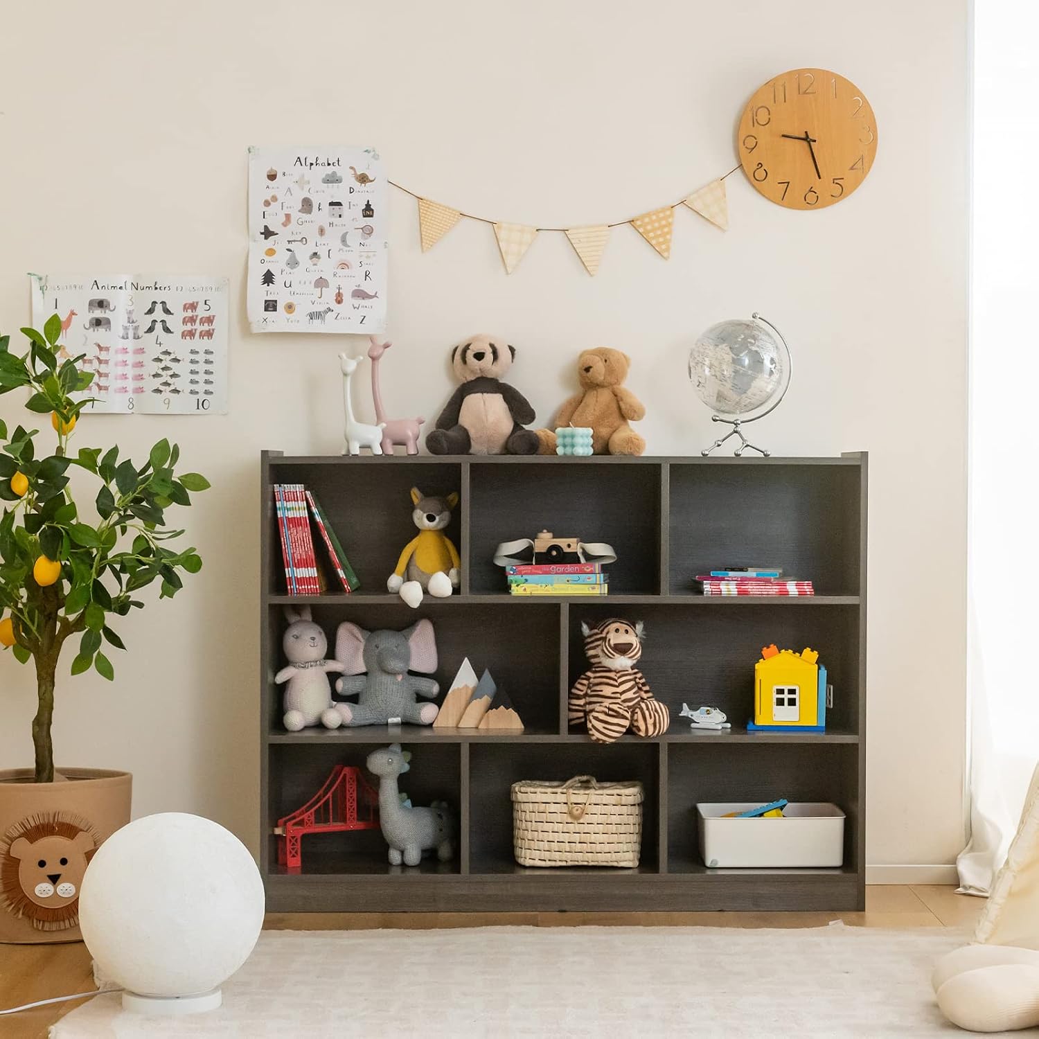LOKO 3-Tier Open Shelf Bookcase, Floor Standing Wood Bookshelf for Bedroom, Living Room & Kids Room, 8 Cube Bookcase, 48 x 12.5 x 36.5 (Grey)