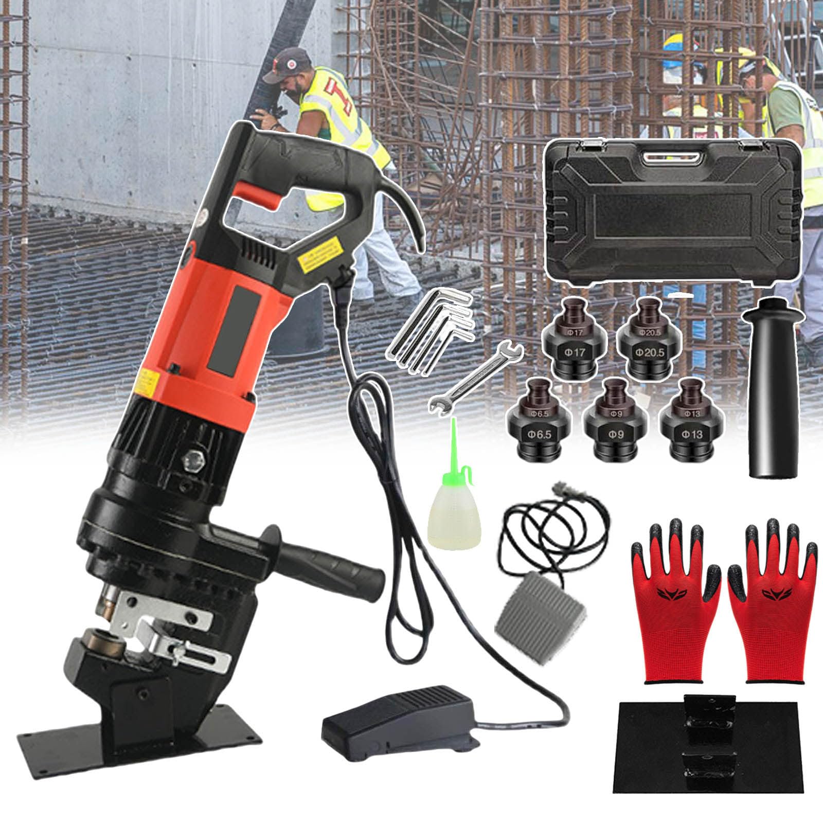 Dziurkacz Hydrauliczny O Mocy 1800 W, Kątowy Stalowy Dziurkacz Kanałowy, Z 2 Parami Rękawiczek I 5 Szt. Form, Do Użytku Pionowego/Do Użytku Ręcznego, Do Miedzi/Aluminium/Stal,TypeB
