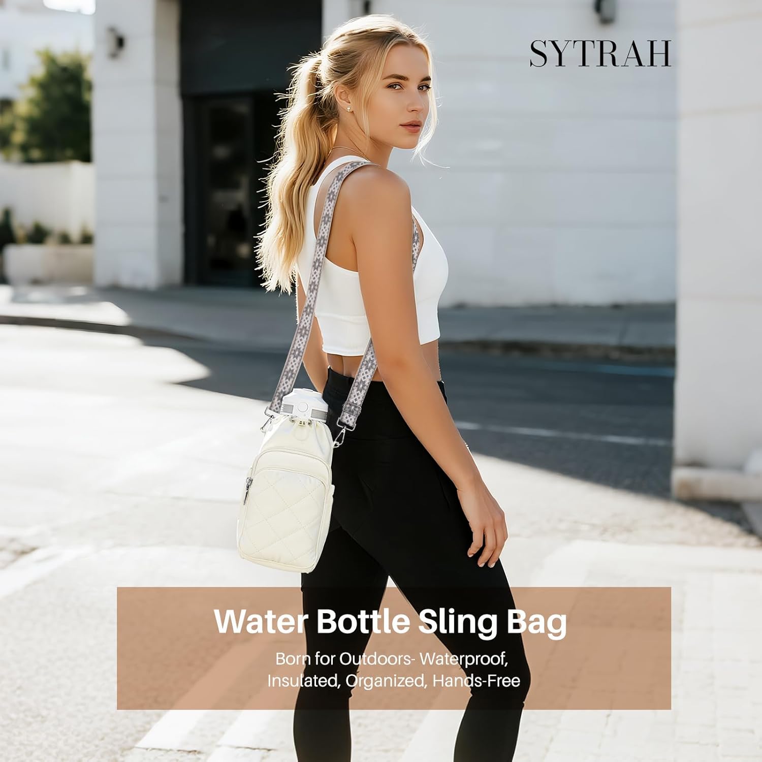 Water Bottle Bag Crossbody，Insulated Water Bottle Purse Crossbody Water Bottle Holder with Strap 40 oz - Image 3