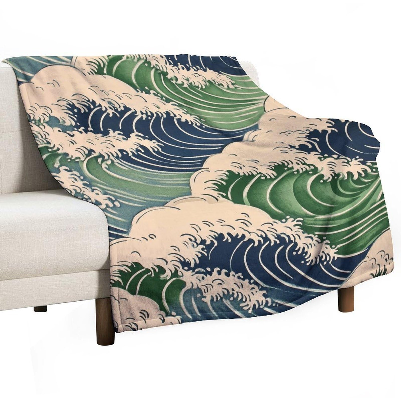 Couverture anti-boulochage motif vagues japonaises de qualité supérieure pour lit et sofa