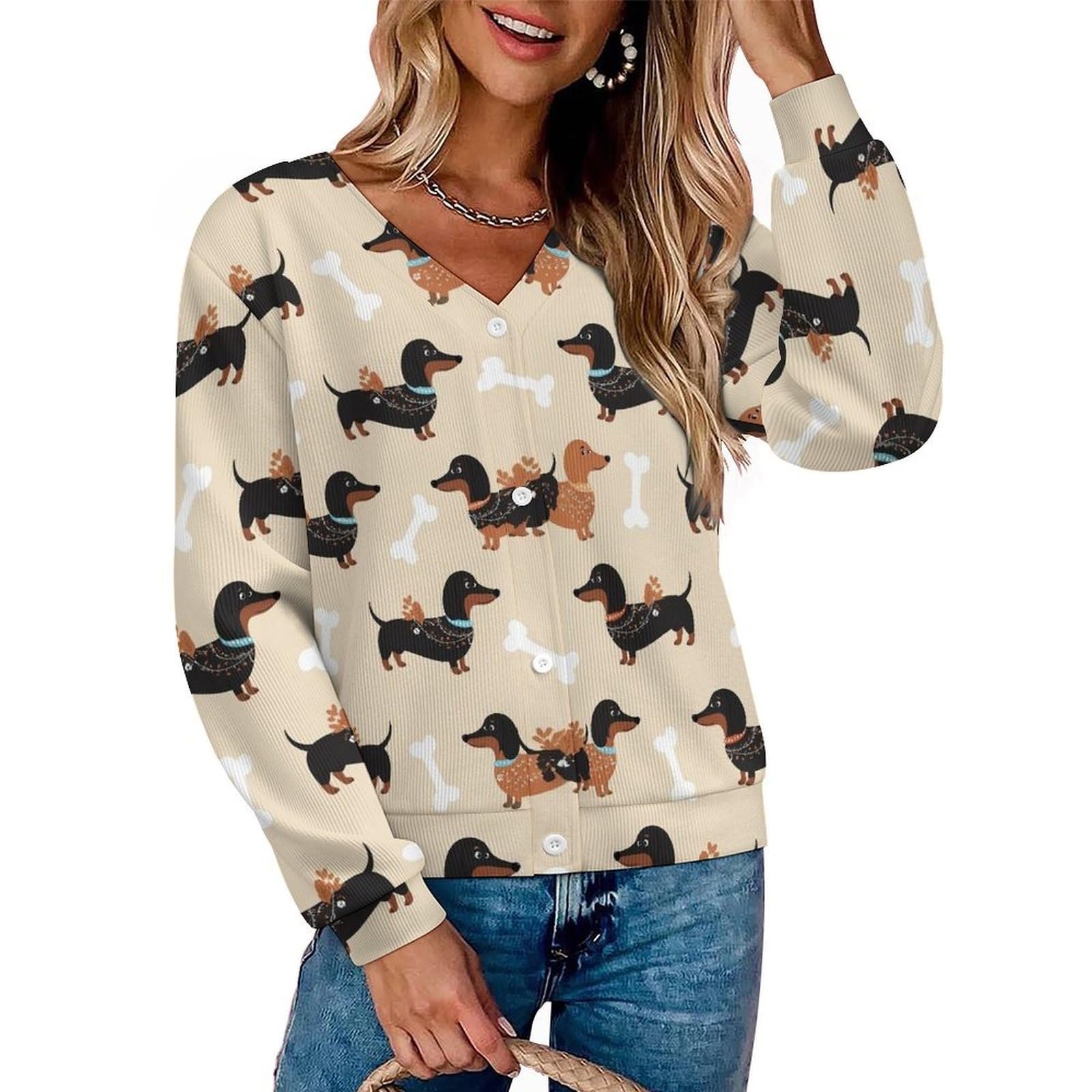 Womens V Neck Button Down Knitwear Long Sleeve Soft Knit Cardigan Sweater