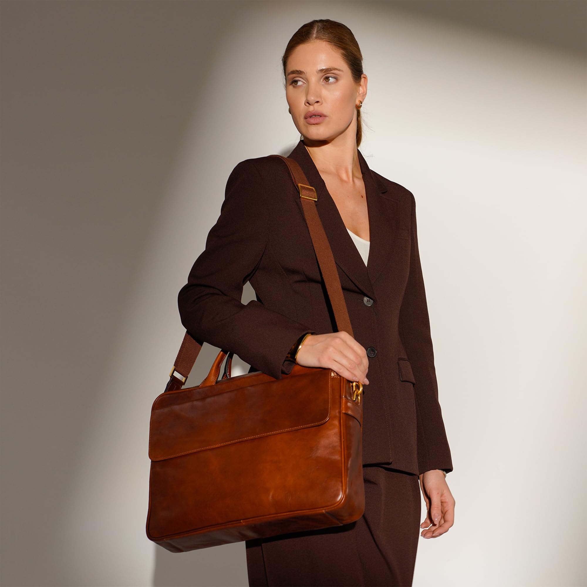 Time Resistance Cartable en Cuir Sacoche en Cuir pour Ordinateur Portable Fait Main en Italie - Cartable pour Hommes et Femmes - Serviette Professionnelle pour Ordinateur