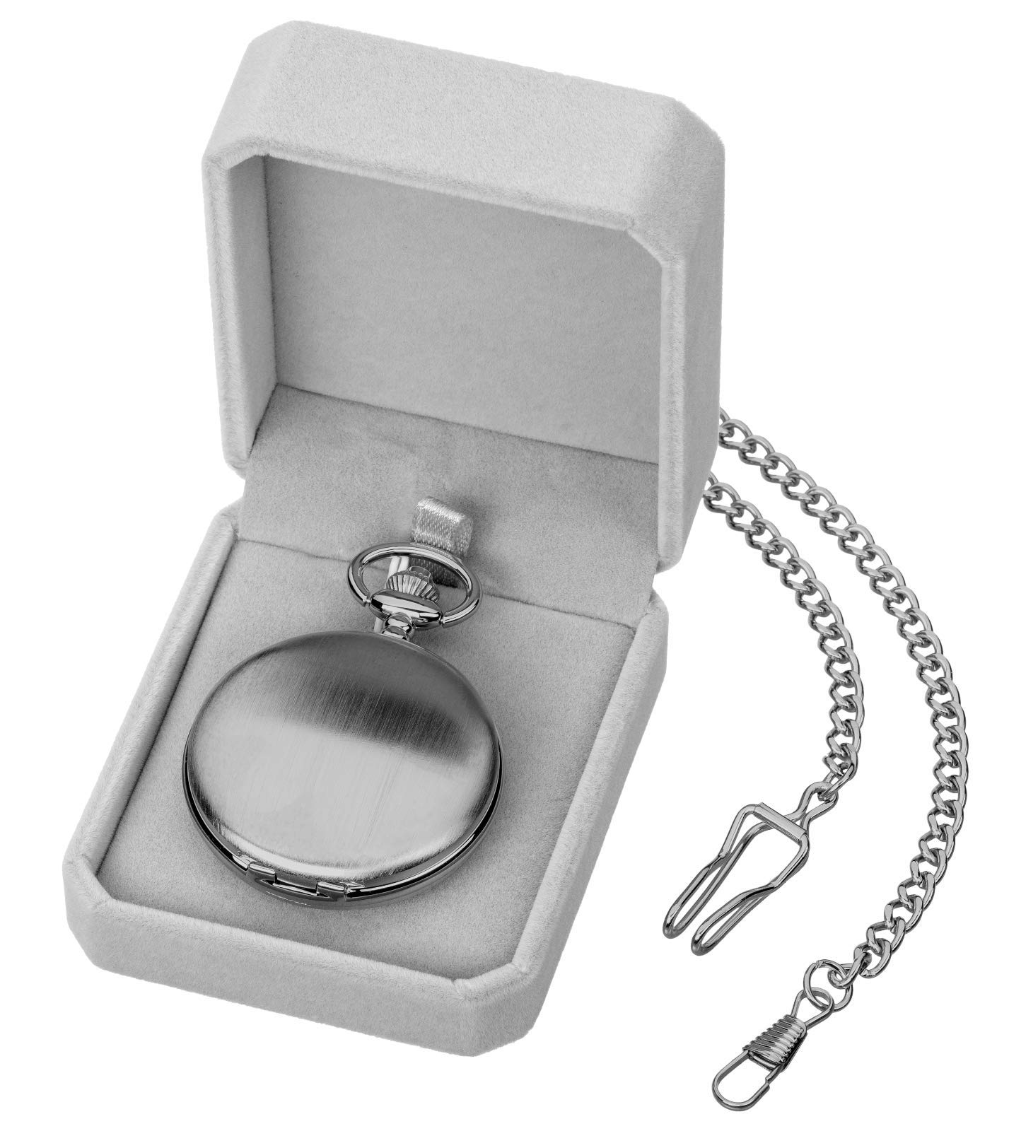 Eichmüller Savonnette Quartz Taschenuhr aufklappbar mit Karabiner Kette und Box