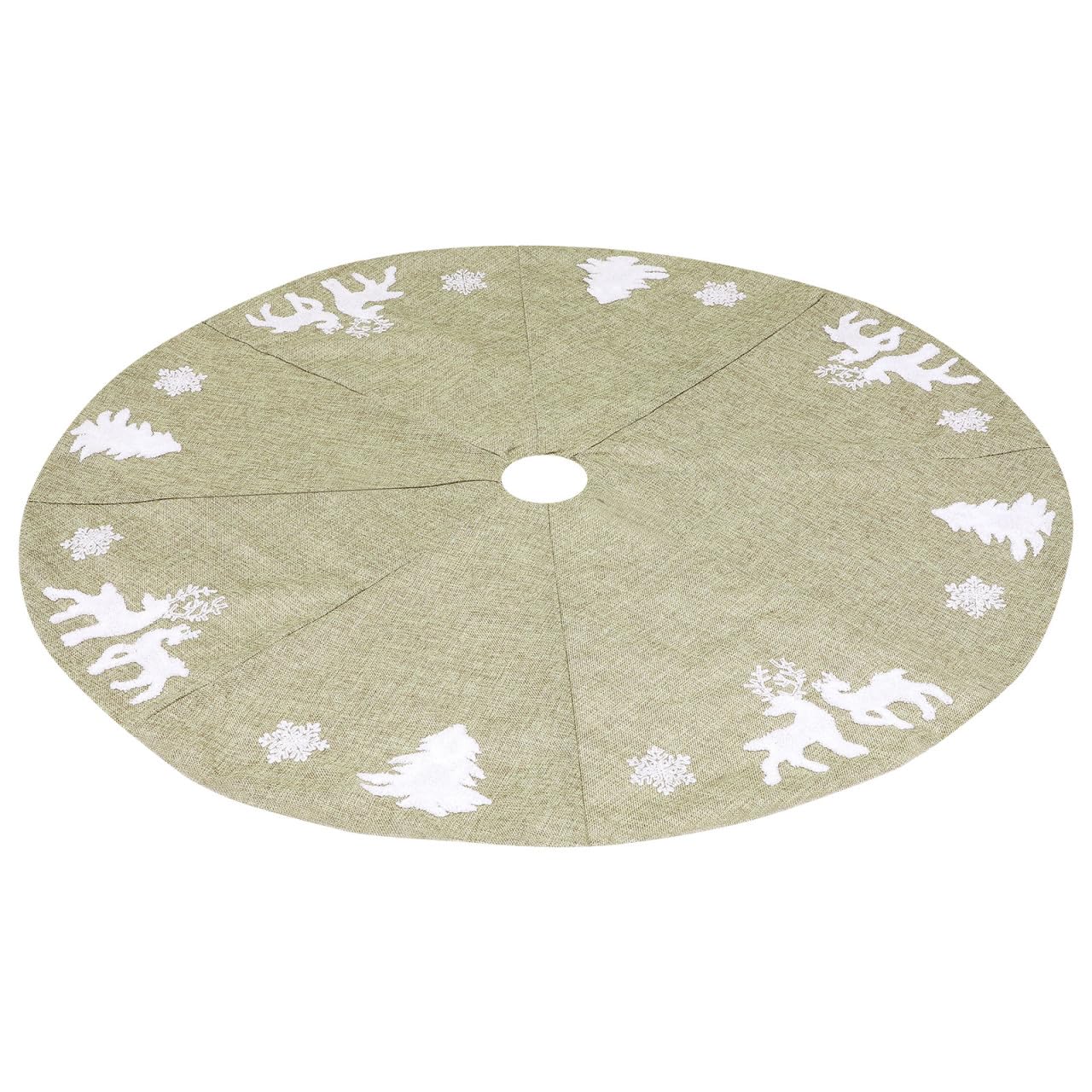 POPETPOP 1pièce Jupe de Sapin de Noël Tissu Épais avec Broderie Festive Cache-Pied Décoratif pour Intérieur Jupe de Noël avec Motifs Flocons et Cerfs Décoration Traditionnelle Élégante
