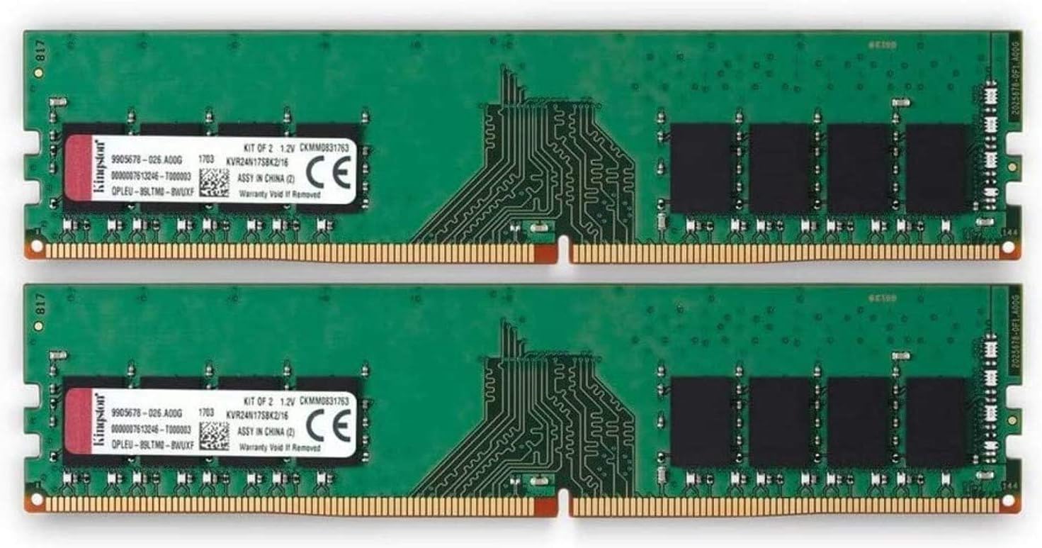 Kingston 16GB (2 x 8GB) ValueRAM DDR4 2400MHz 288-Pin Desktop Memory Model KVR24N17S8K2/16