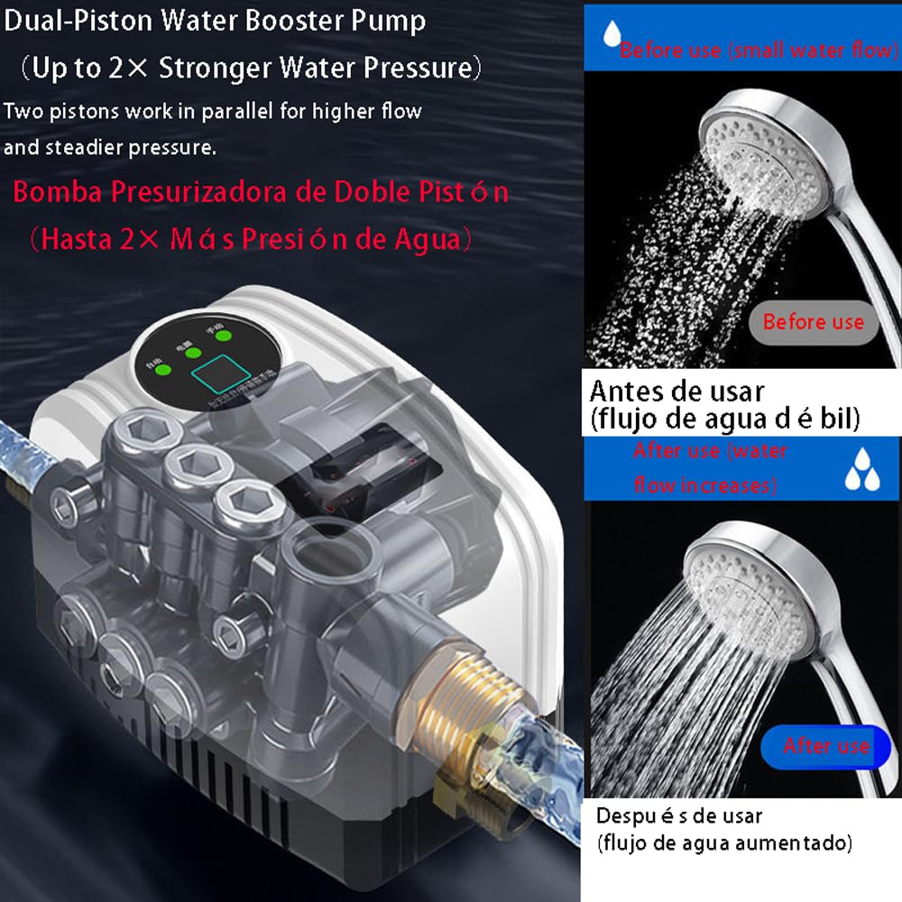 24V pompa do podnoszenia ciśnienia – automatyczny booster do prysznica, kranu i kuchni; cicha i energooszczędna; z miedzianym złączem – 100/120/150 W, do 47 l/min, wysokość 27 m