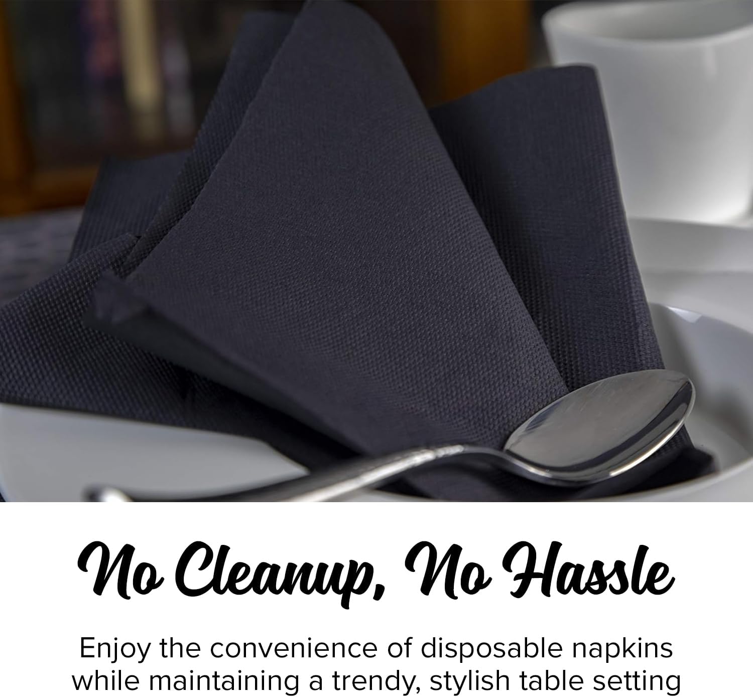 SimuLinen Disposable Black Paper Napkins, Biodegradable for Parties, BBQ, Luncheons, Tailgating – Black ¼ Fold, 15.5"x15.5", Pack of 50