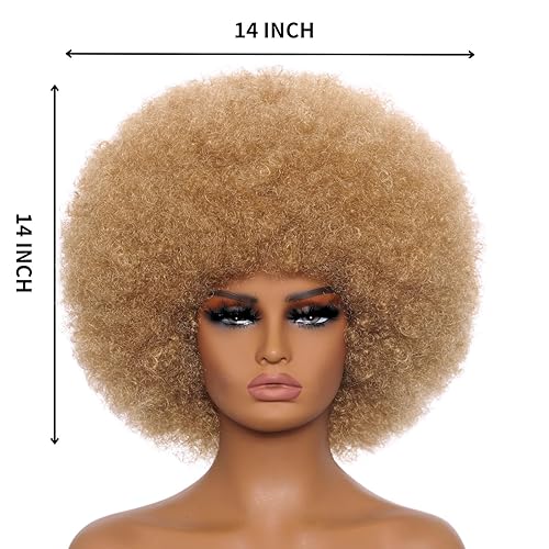 Miniatura 9 de Pelucas afro para mujeres negras, pelucas afro rizadas de los años 70, suaves y naturales, pelucas afro negras con volumen, pelucas de cabello