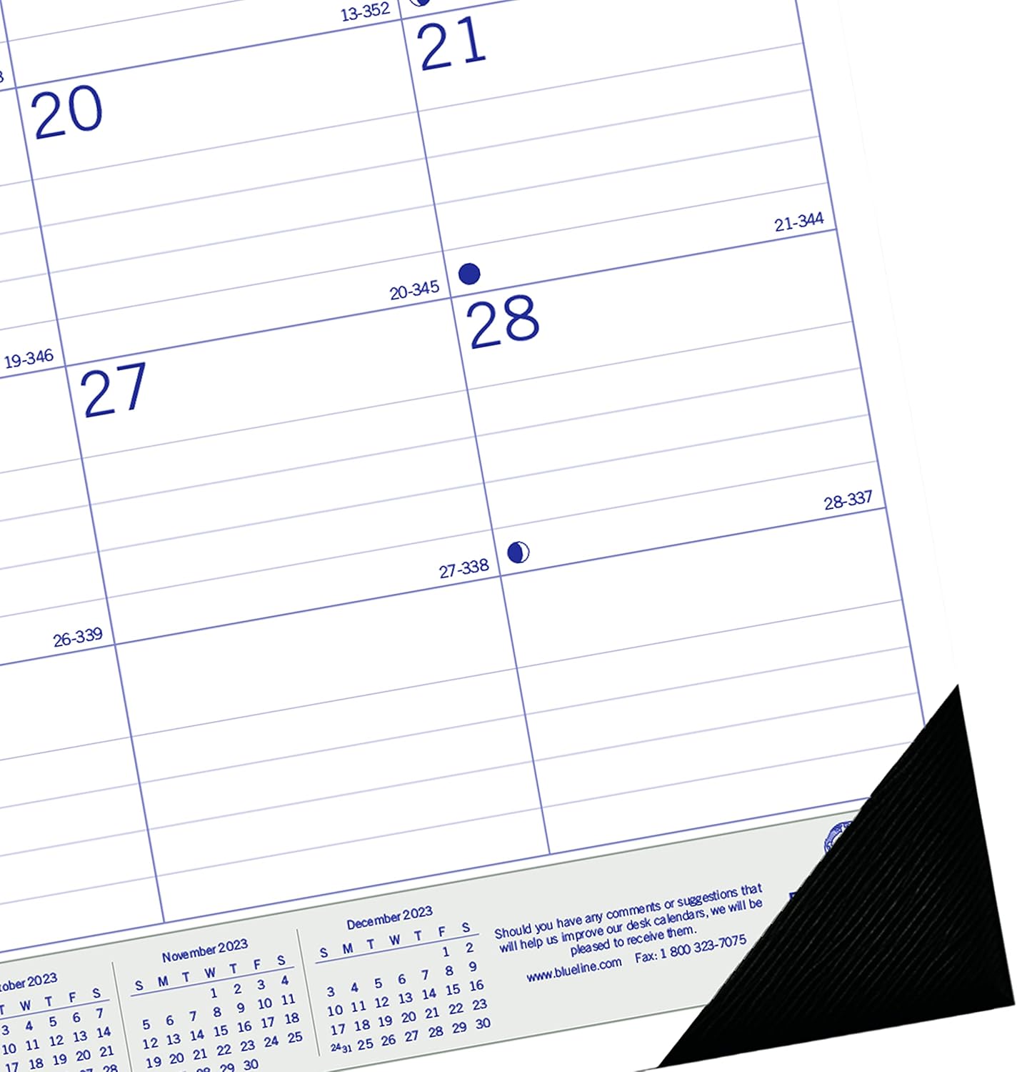 Blueline DuraGlobe Monthly Desk Pad Calendar, 22 x 17, White/Blue/Gray Sheets, Black Binding/Corners, 12-Month (Jan to Dec): 2023