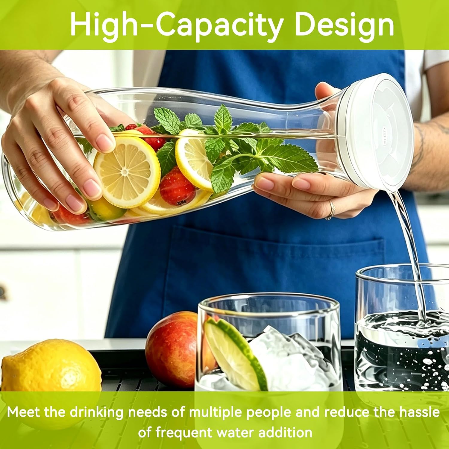 Water Carafe with Lid, Plastic Pitchers for Party Carafe Iced Tea Pitcher Water Jug Water Pitcher Acrylic Water Beverage Carafe 21oz (1600ML)