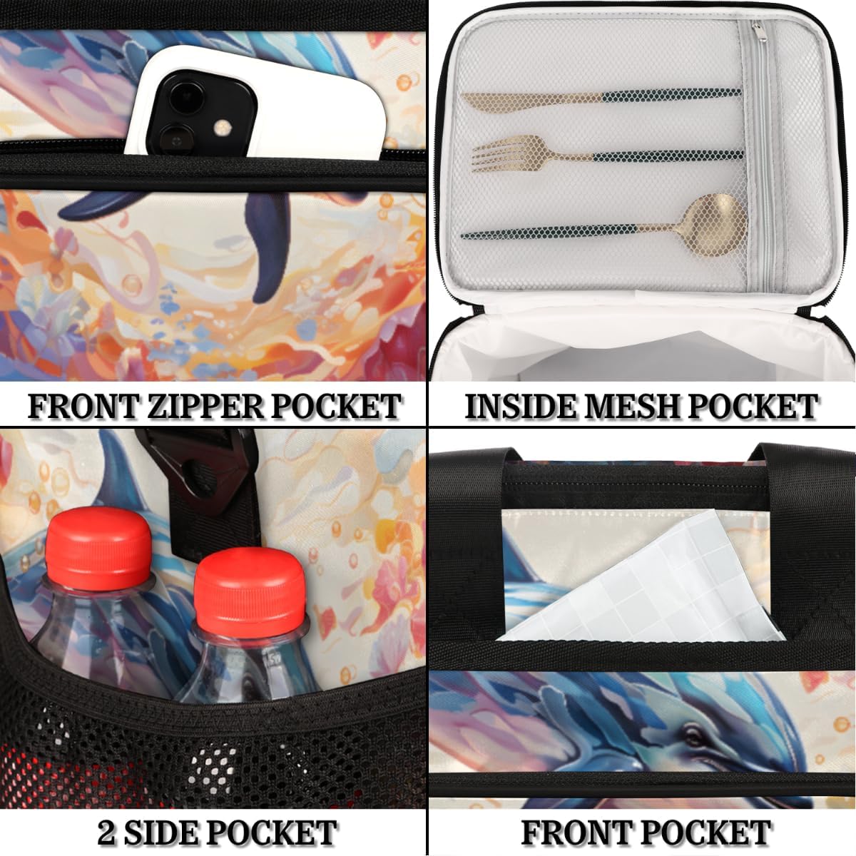 Watercolor Insulated Picnic Backpack Lunch Box for Women Men Picnic Basket Tote Lunch Bag Picnic Bag Portable Lunch Bags for Picnic, Beach, Work, Trip,Office, Camp Whale