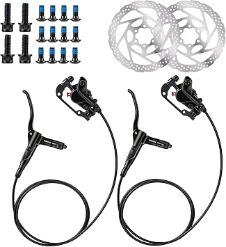 MTB Hydraulic Disc Brake Set, Front 800mm Rear 1450mm Aluminum Alloy Hydraulic Disc Brake for Mountain Bike, Road Bike, Bicycle Oil Pressure IS/PM Universal Adapter 160mm Rotor with Fixing Screw