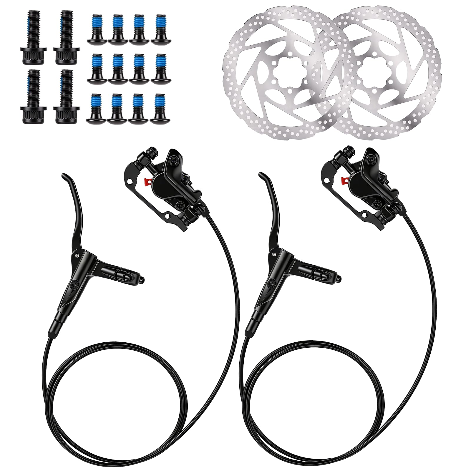 MTB Hydraulic Disc Brake Set, Front 800mm Rear 1450mm Aluminum Alloy Hydraulic Disc Brake for Mountain Bike, Road Bike, Bicycle Oil Pressure IS/PM Universal Adapter 160mm Rotor with Fixing Screw