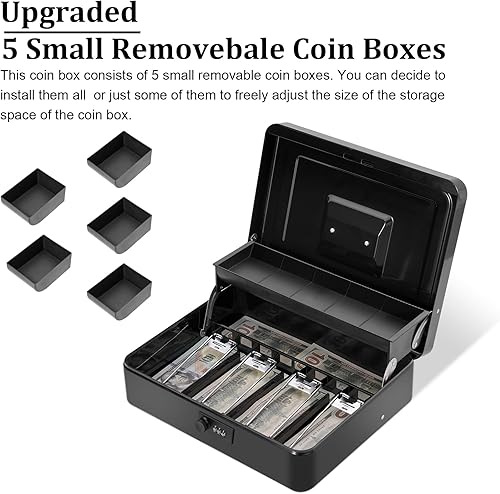 Miniatura 2 de Caja de efectivo con cerradura de combinación, caja de dinero de metal con bandeja para efectivo, caja fuerte con cerradura, 4 ranuras para