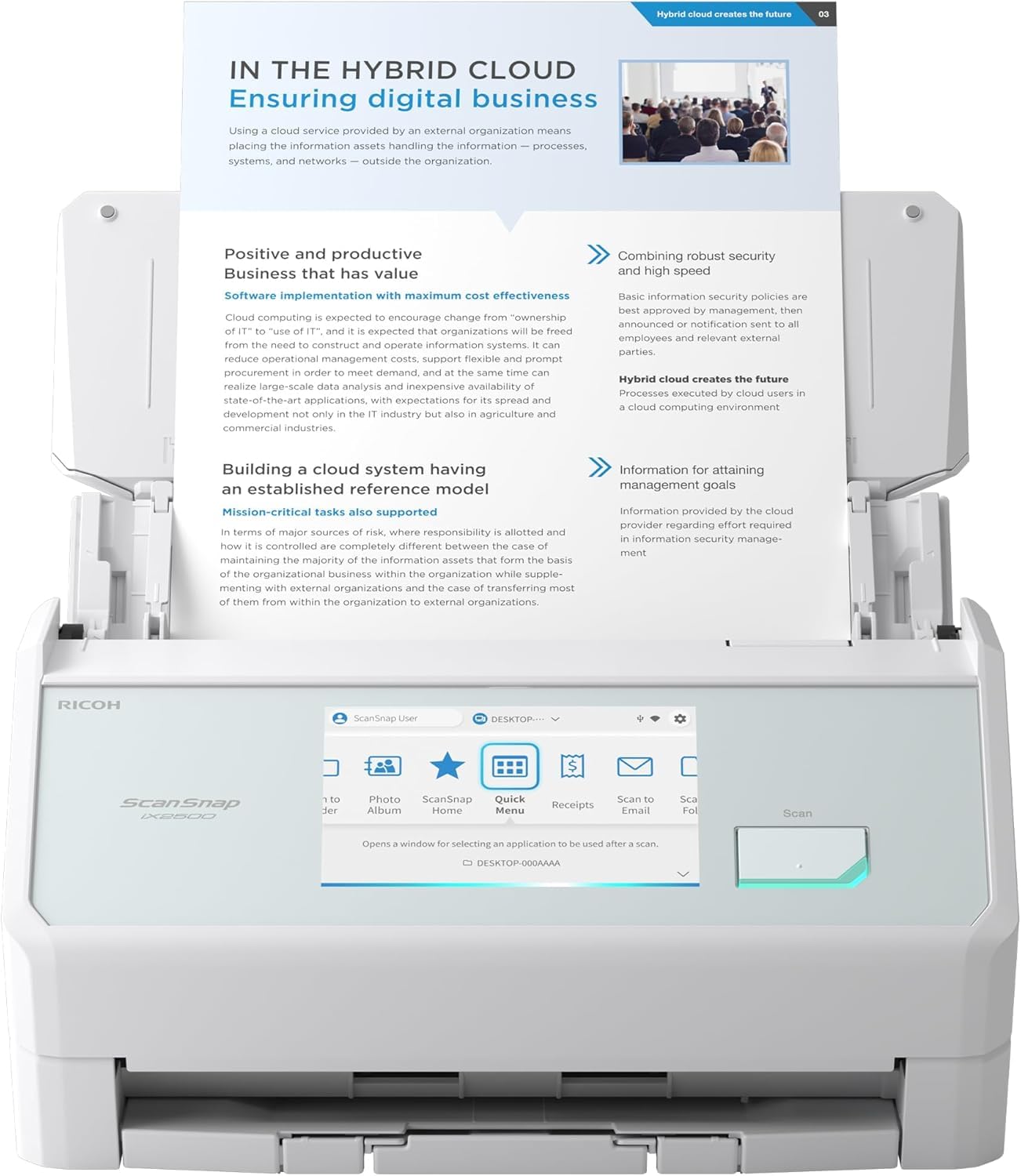 ScanSnap iX2500 Weiß Dokumentenscanner – Ultraschneller Duplex-Scanner mit 45 S./Min., 100-Blatt-ADF, 600 DPI, 5″ Touchscreen, WLAN/Bluetooth/USB-Konnektivität