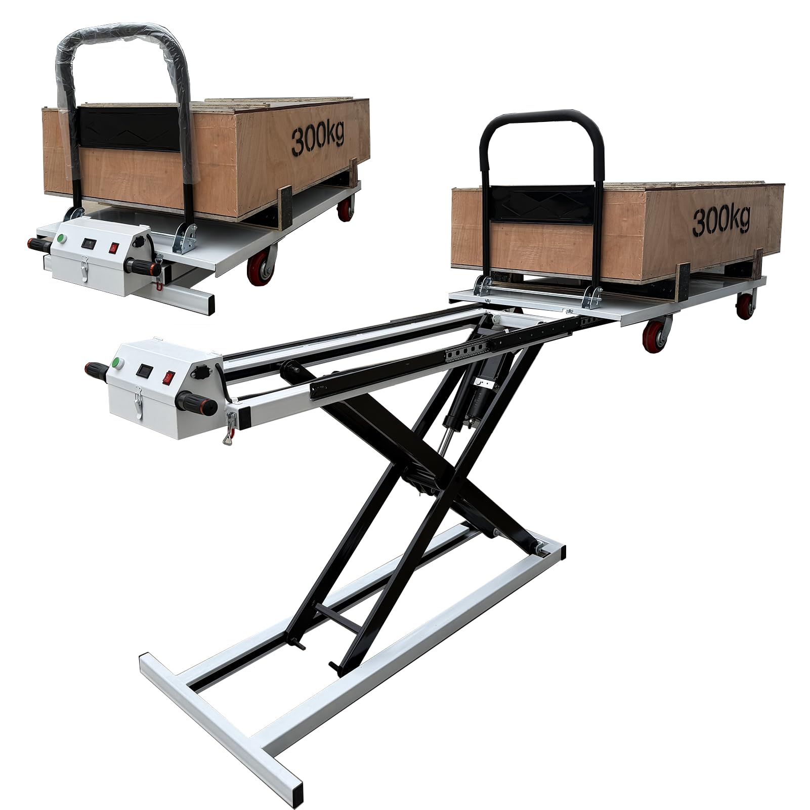 Table élévatrice électrique pliable - Capacité de 300 kg - Chariot à plateforme hydraulique avec 4 roues pour un transport facile - DU Dolly lourd (140 x 75 cm)