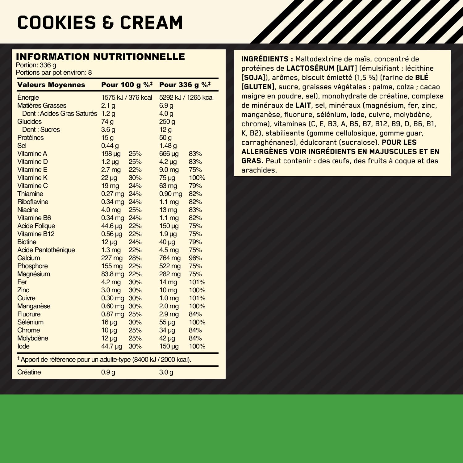 Optimum Nutrition Serious Mass Gainer en Poudre, Goût Cookies and Cream, 2.73kg, 8 Doses