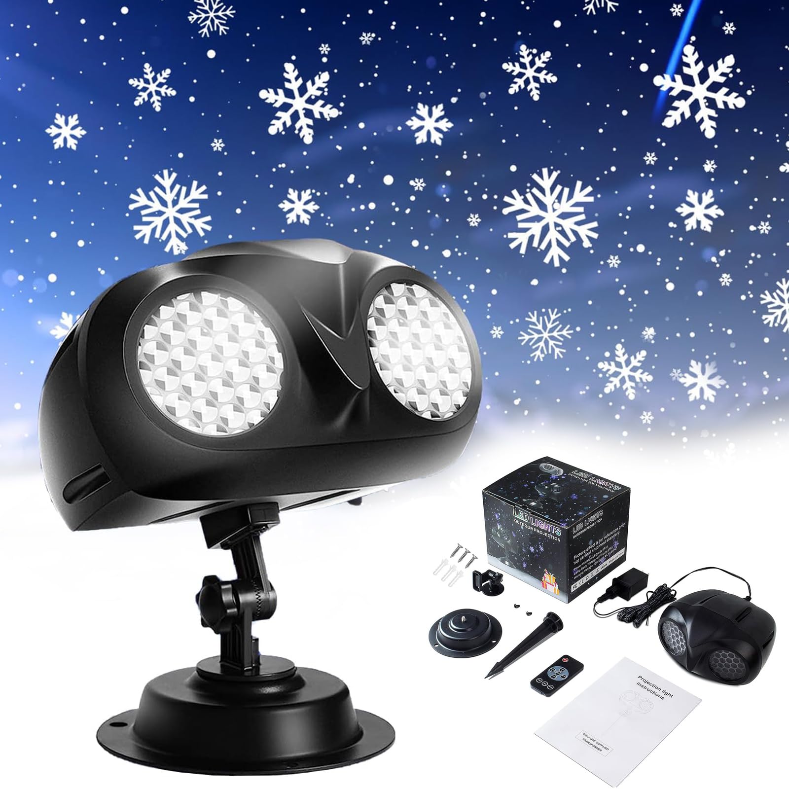 Projecteur de neige, lumière de projection de flocons de neige rotative dynamique avec télécommande pour Noël, le réveillon du Nouvel An et les fêtes