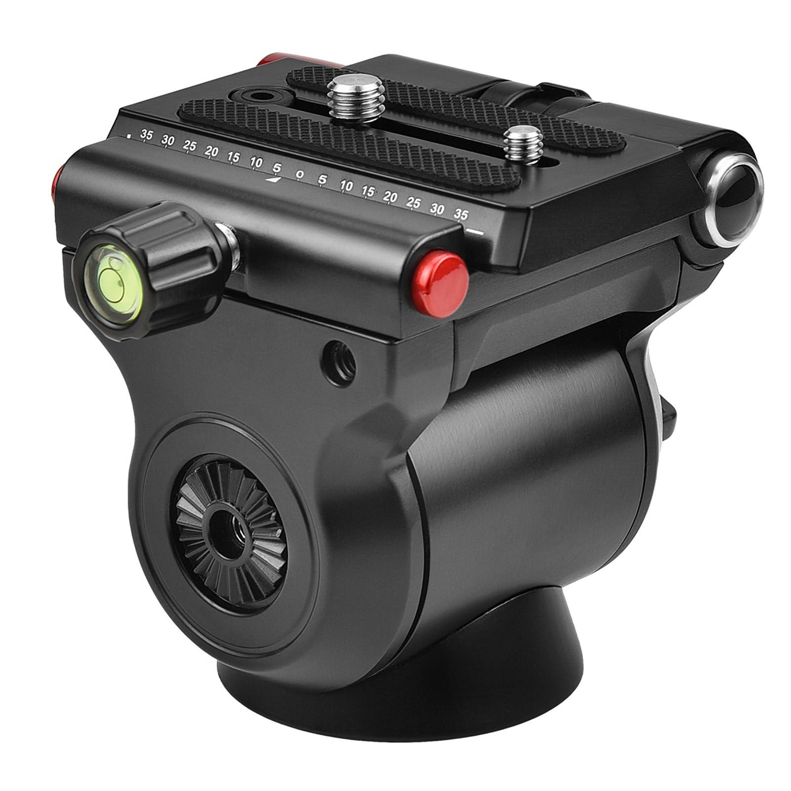 Cabezal de video fluido con base plana para trípodes de cámara que ofrece soportes de doble rosca para cabezal de fotografía vertical y de amortiguación de fluidos
