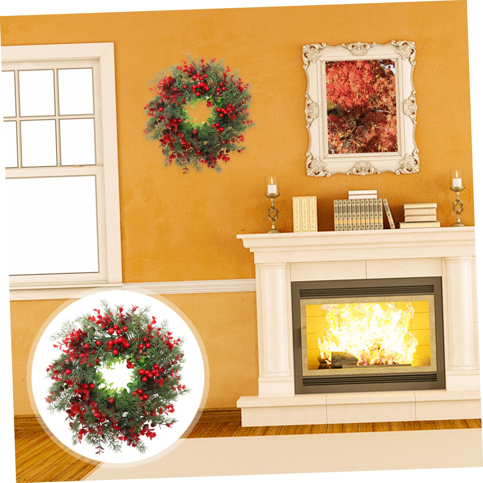 Guirnalda Navideña Colgante Decorativa para Puerta, 40 Cm, Material Plástico Resistente, Decoración De Bayas Rojas Simuladas, Uso Interior y Exterior para Fiesta Navideña