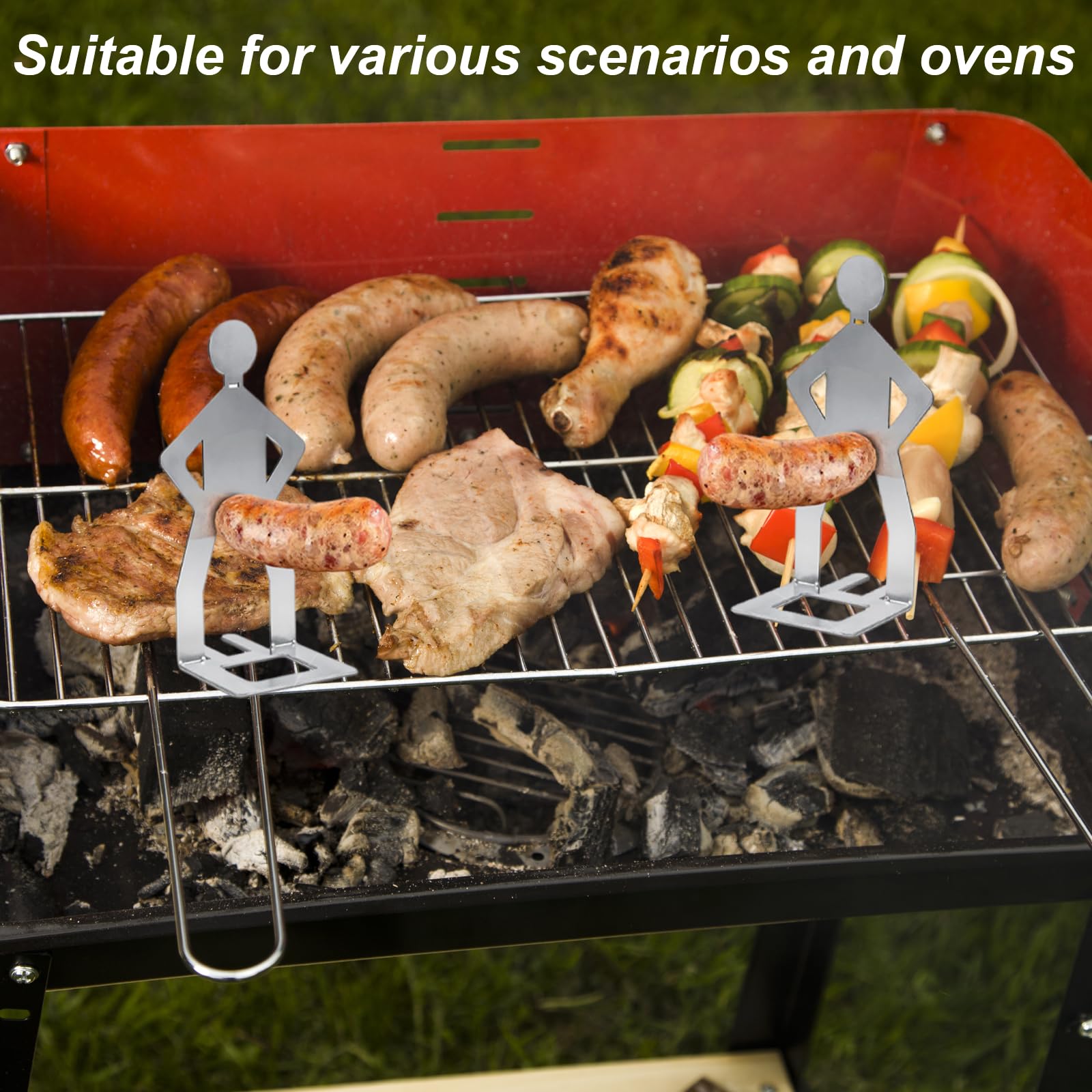 4 Pezzi Divertenti Porta Hot Dog, Supporto for Salsicce da Barbecue in Acciaio Inossidabile, Creativo in Piedi a Forma di Uomo per Salsicce, Accessori per Barbecue Portatili e Innovativi