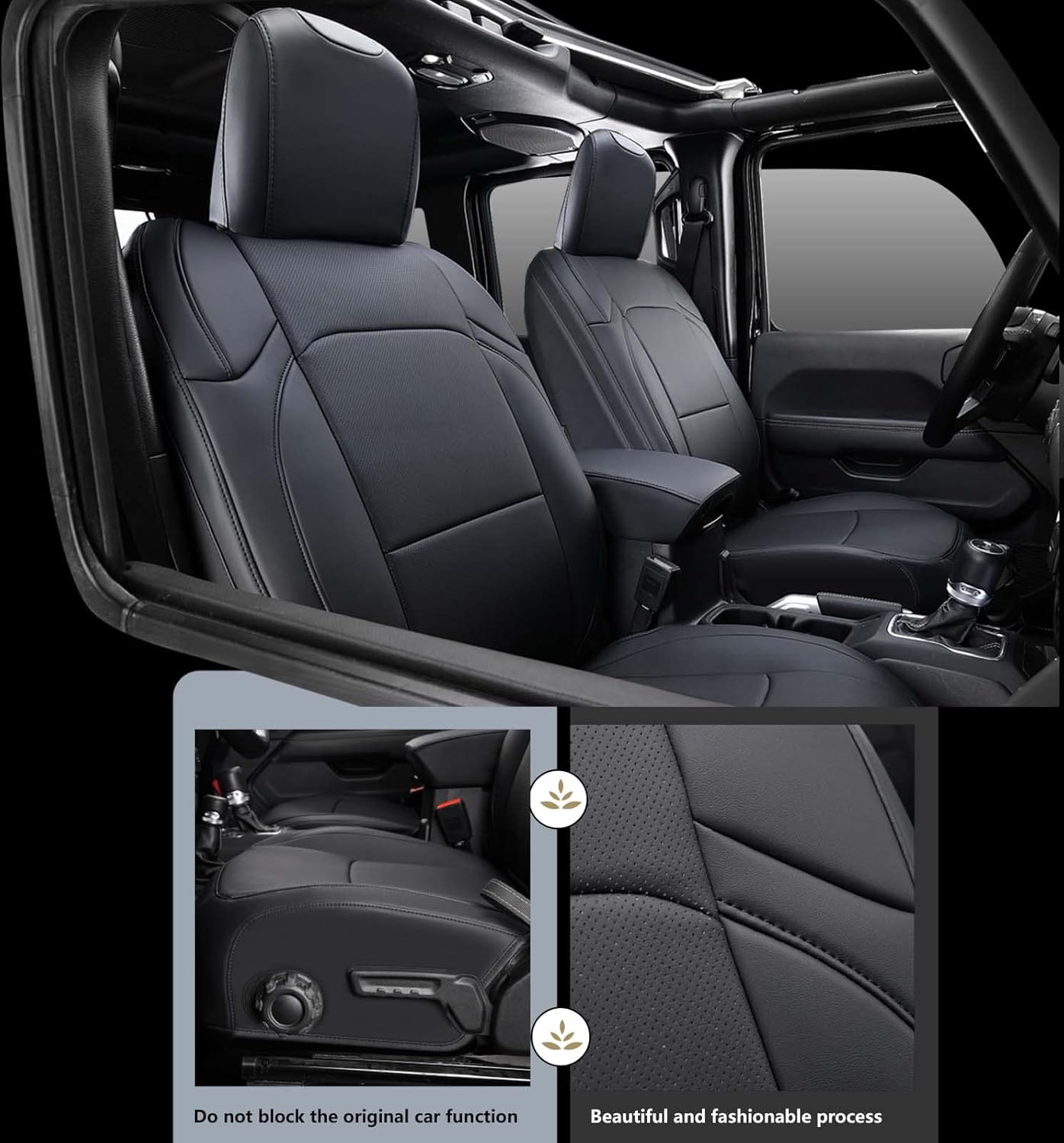 Seat Covers Custom Fit for Jeep Wrangler JK 2 Door Sahara Rubicon Freedom Wheeler Willys Sport 2013 2014 2015 2016 2017 2018 Faux Leather