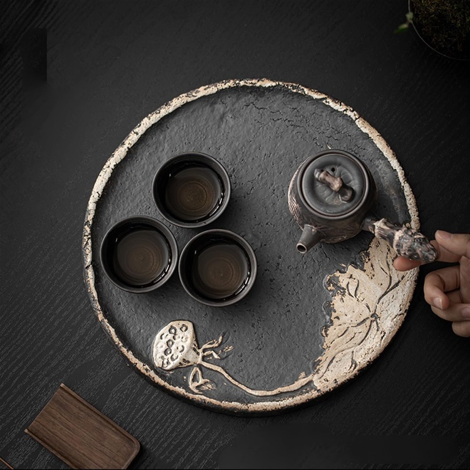 Zestaw do herbaty ceramiczna okrągła sucha bańka taca na herbatę kreatywny lotos bąbelkowy stolik do herbaty dom zestaw do herbaty kung fu taca retro jednowarstwowa sucha taca bąbelkowa chiński zestaw