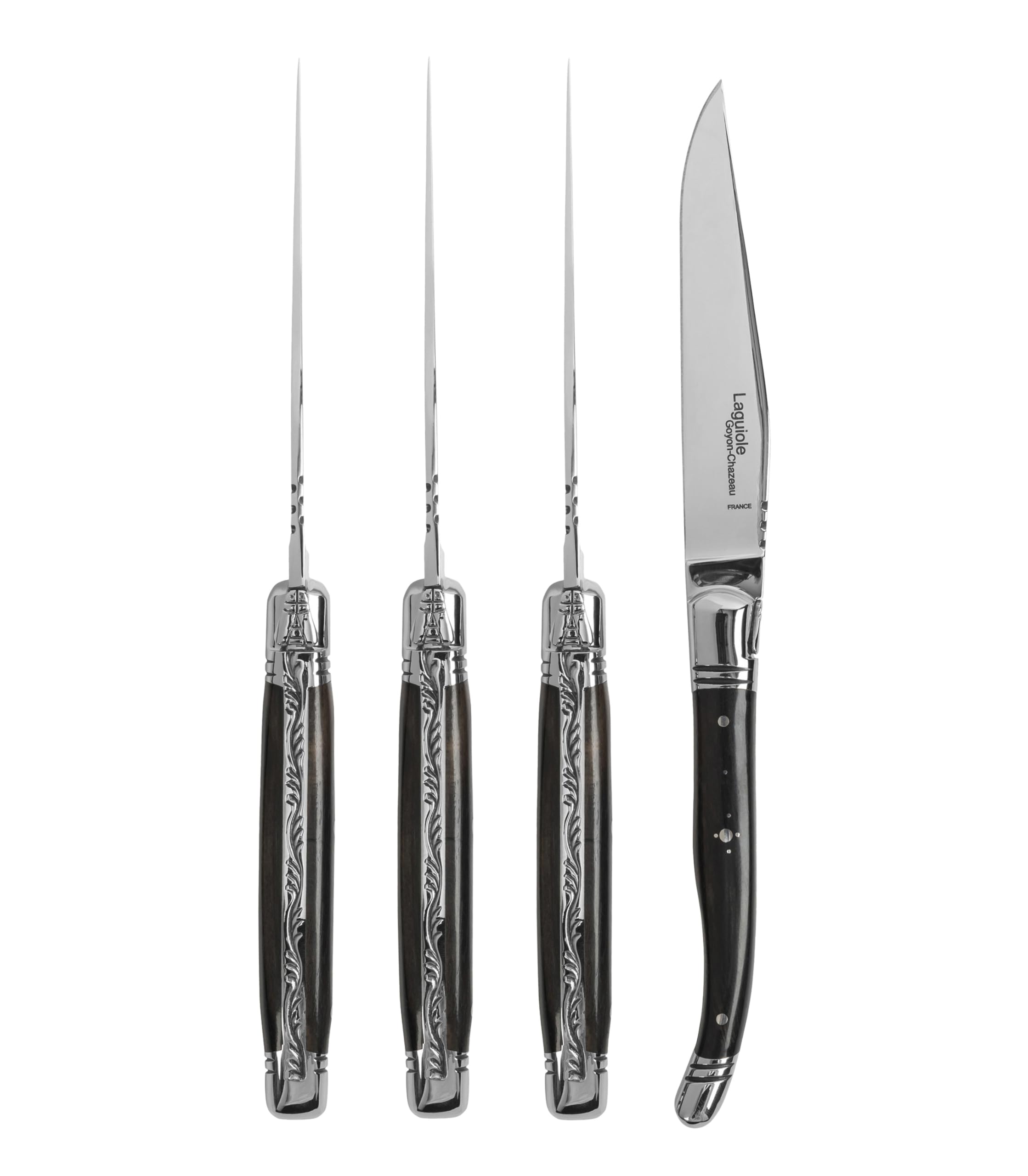 Goyon-Chazeau Set of 4 Laguiole Steak Knives with Ebony Wood Handles
