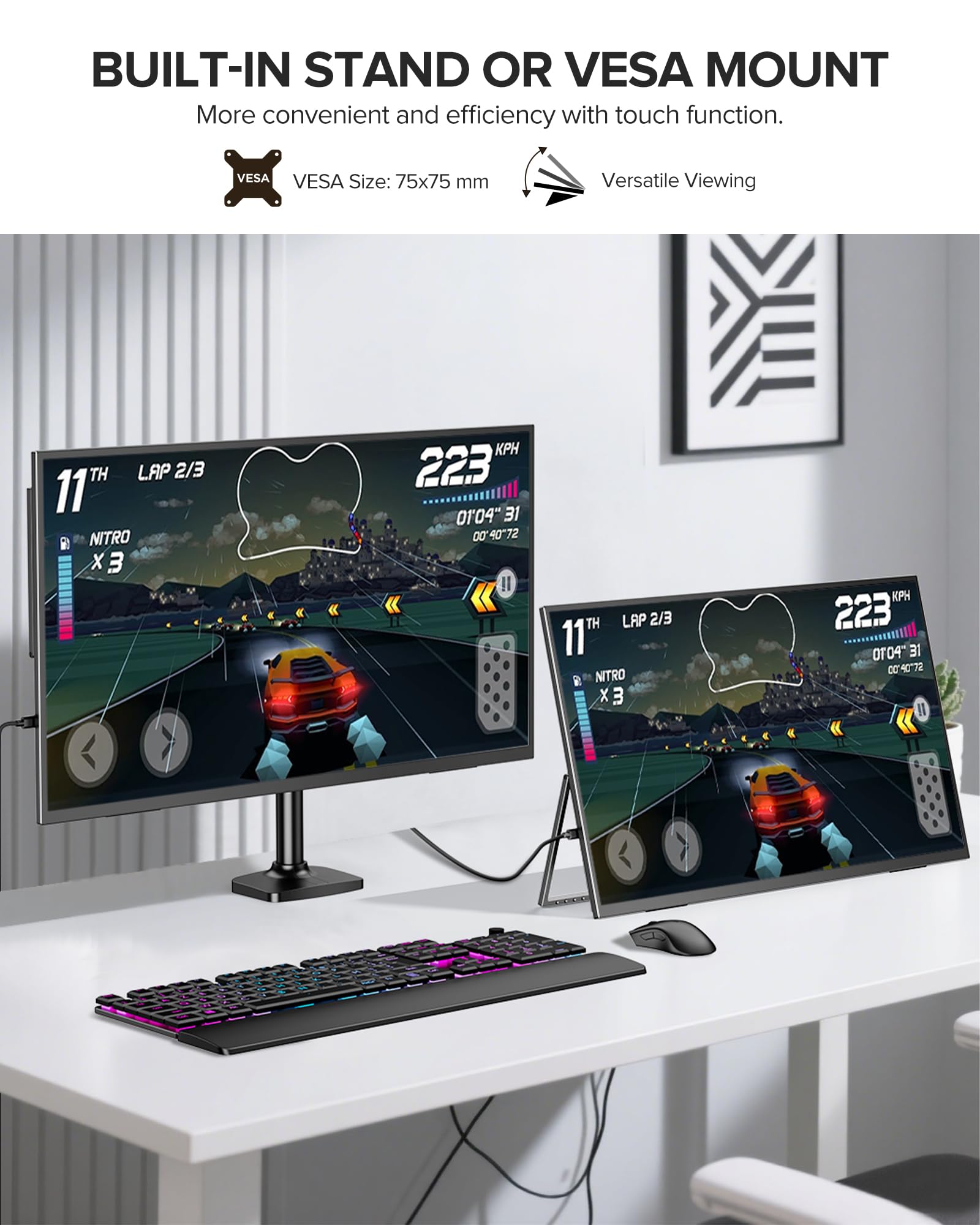 UPERFECT 23.8" 120Hz QLED Táctil Monitor Portátil FHD 1080P 125% sRGB Gran Pantalla con Soporte Ajustable 180° USB C HDMI para Laptop/PC/Consola de Juegos/Phone/Mini PC, Compatible con VESA