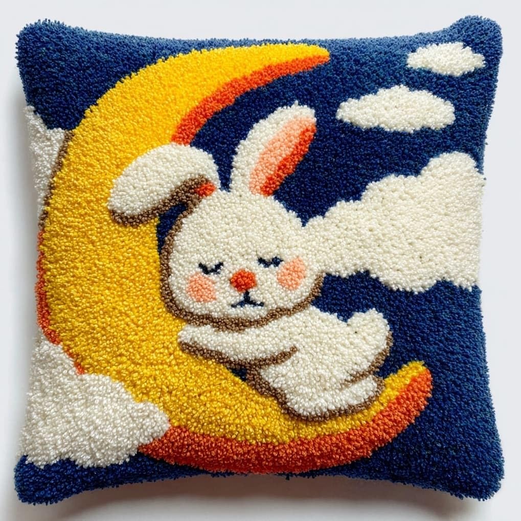 AxiangziK Latch Hook Cushion Kit for Beginners,Rabbit on the Moon
