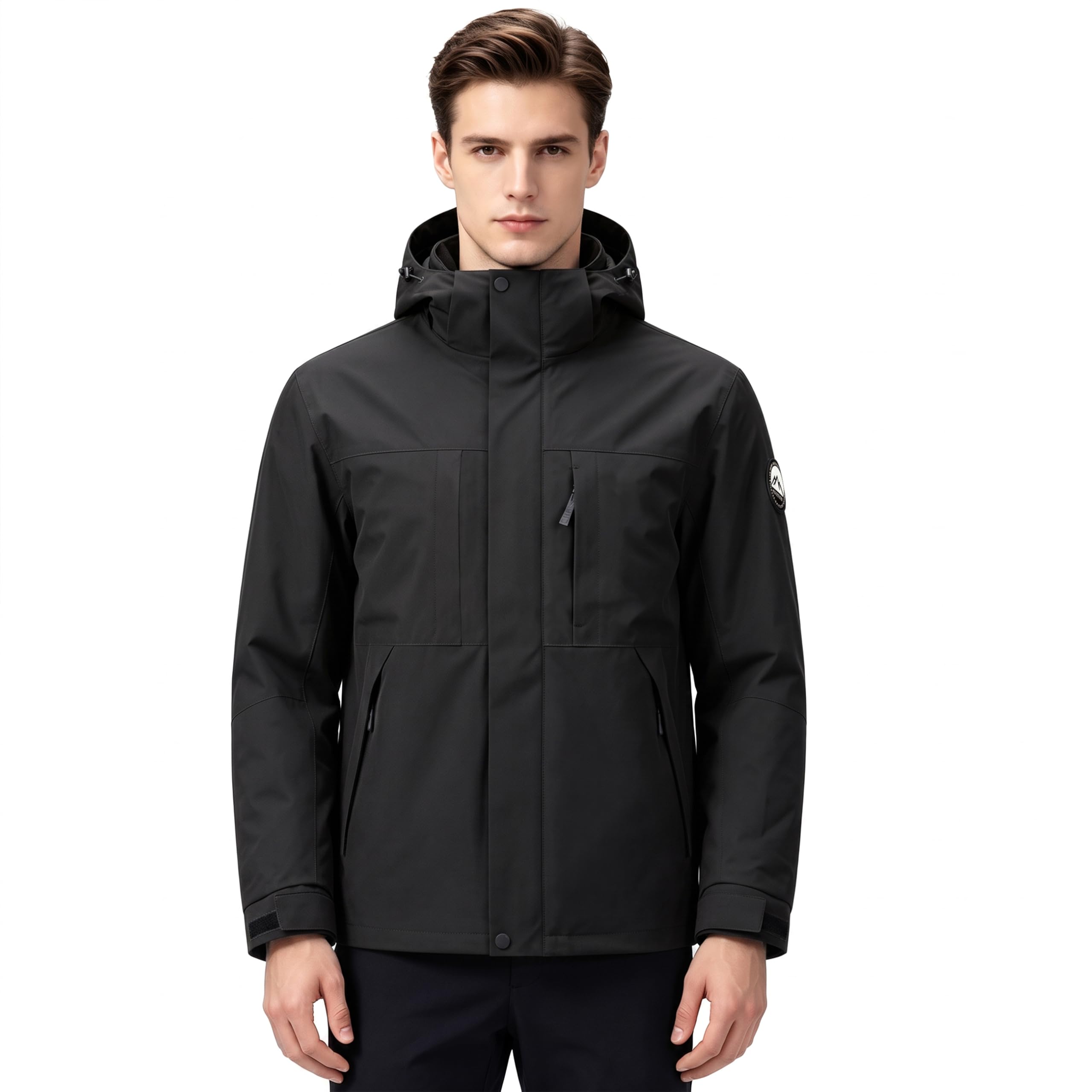 Veste Déperlante Homme Double Couche Coupe-Vent Léger Manteau Randonnée Extérieur Capuche Amovible