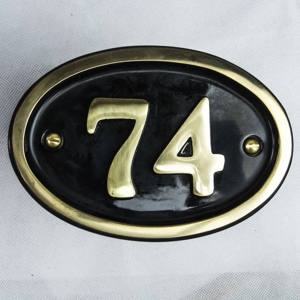 Solid Brass House Number Oval Design (No 74)