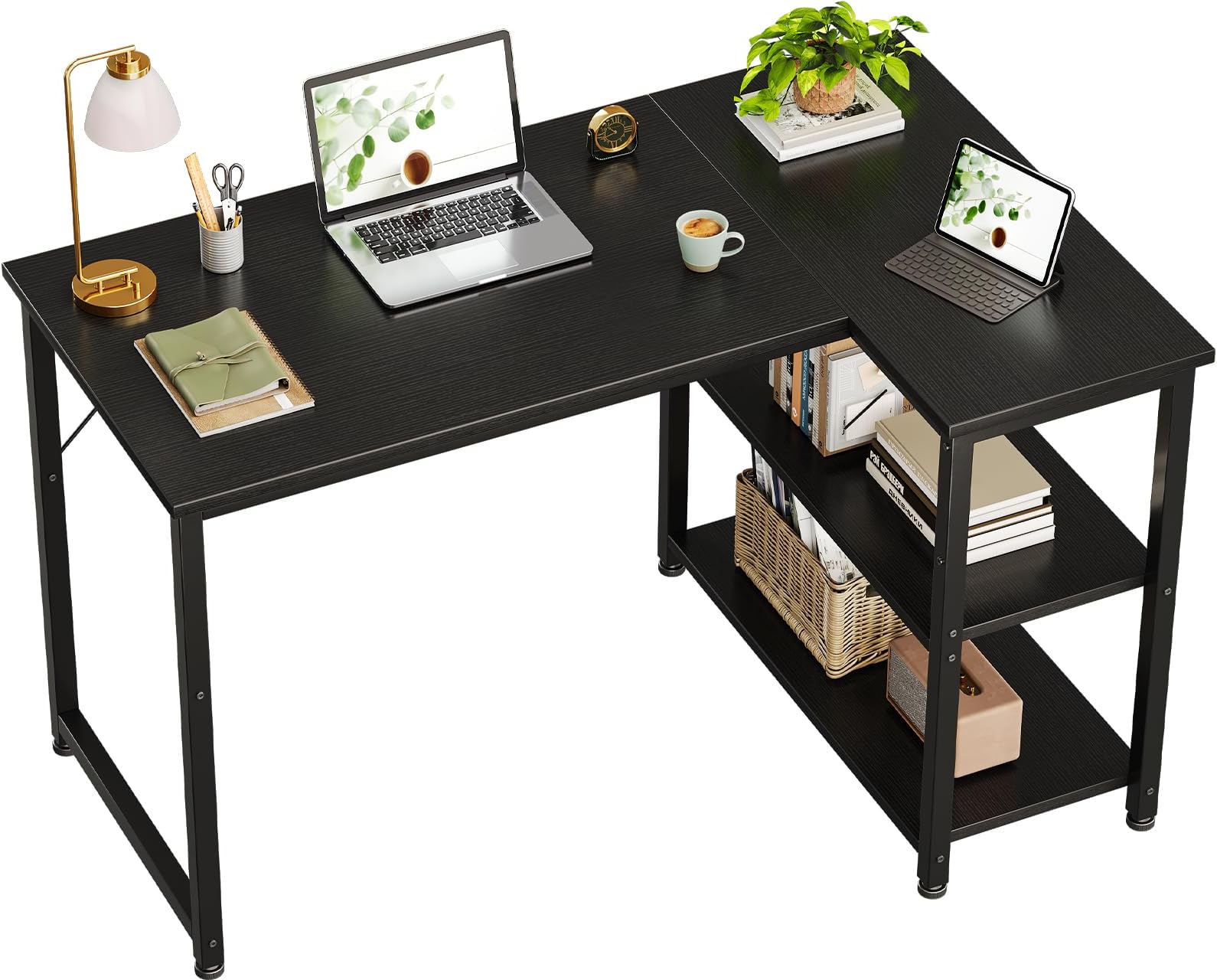 AODK Gaming Desk with Rack, Computer Desk, Study Desk, L Shaped Desk, Storage, Gaming Table, Desk, Width 3.9 inches (100 cm), PC Desk, Work Desk, Office Desk, Home Work, Easy Assembly, Black