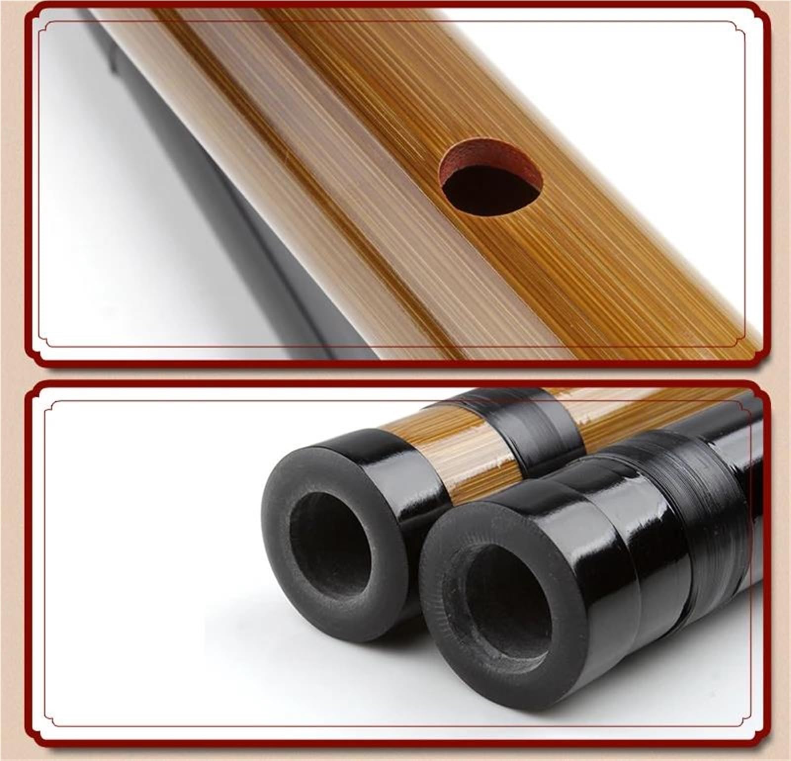 Flûte à bec en bambou Shakuhachi en ré avec housse pour débutants 5 trous Débutants Flûte Bambou(Black)