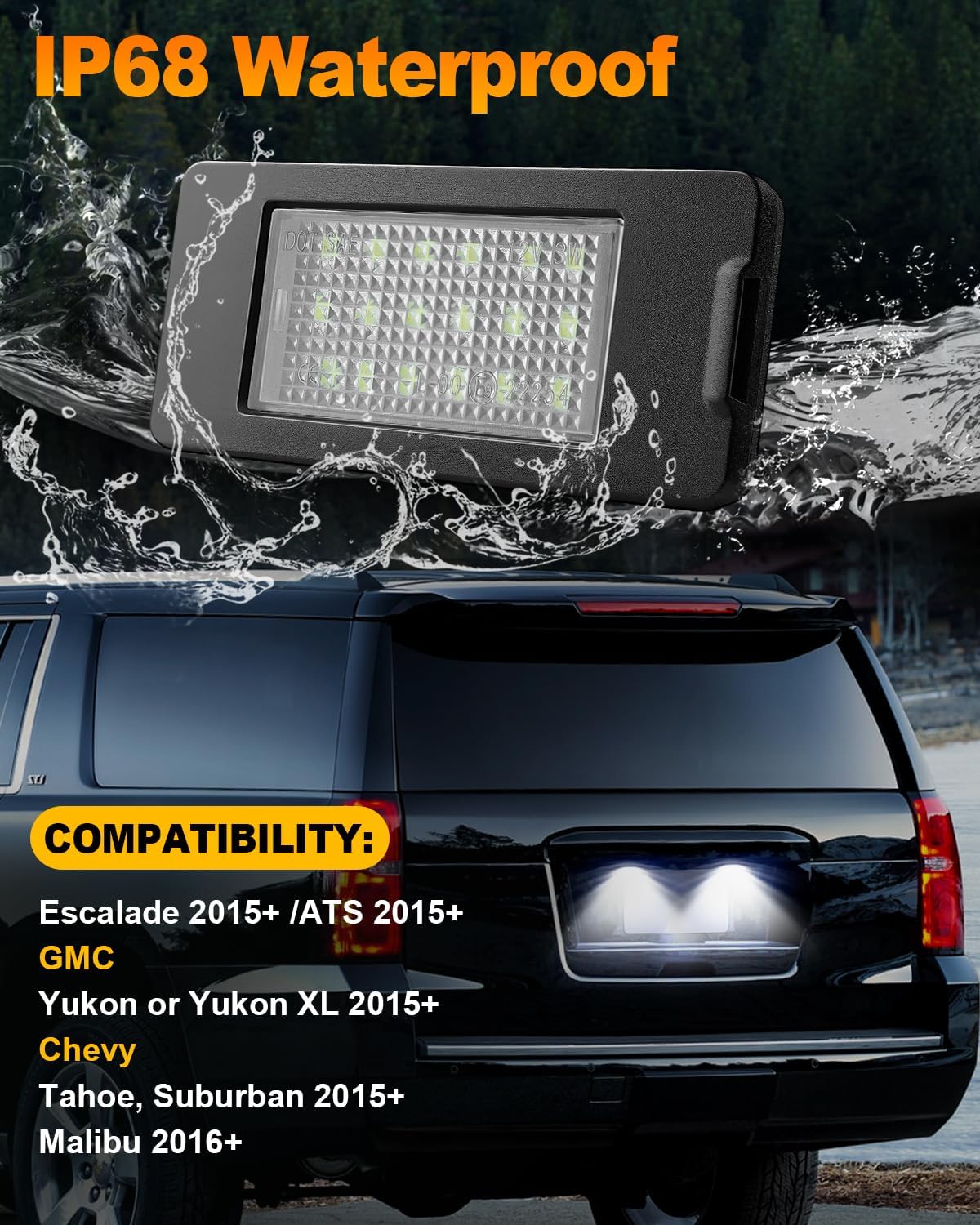 LED License Plate Lights Tag Lights Compatible with 2015 2016 2017 2018 2019 2020 Chevy Tahoe Suburban GMC Yukon XL Cadillac Escalade ESV 18-SMD LED 6000K