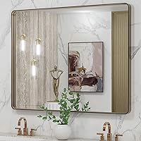Vista 57 de LOAAO - Espejo de baño con marco de metal negro de 24x36 pulgadas, espejo rectangular redondeado para pared, espejo mate de tocador de baño