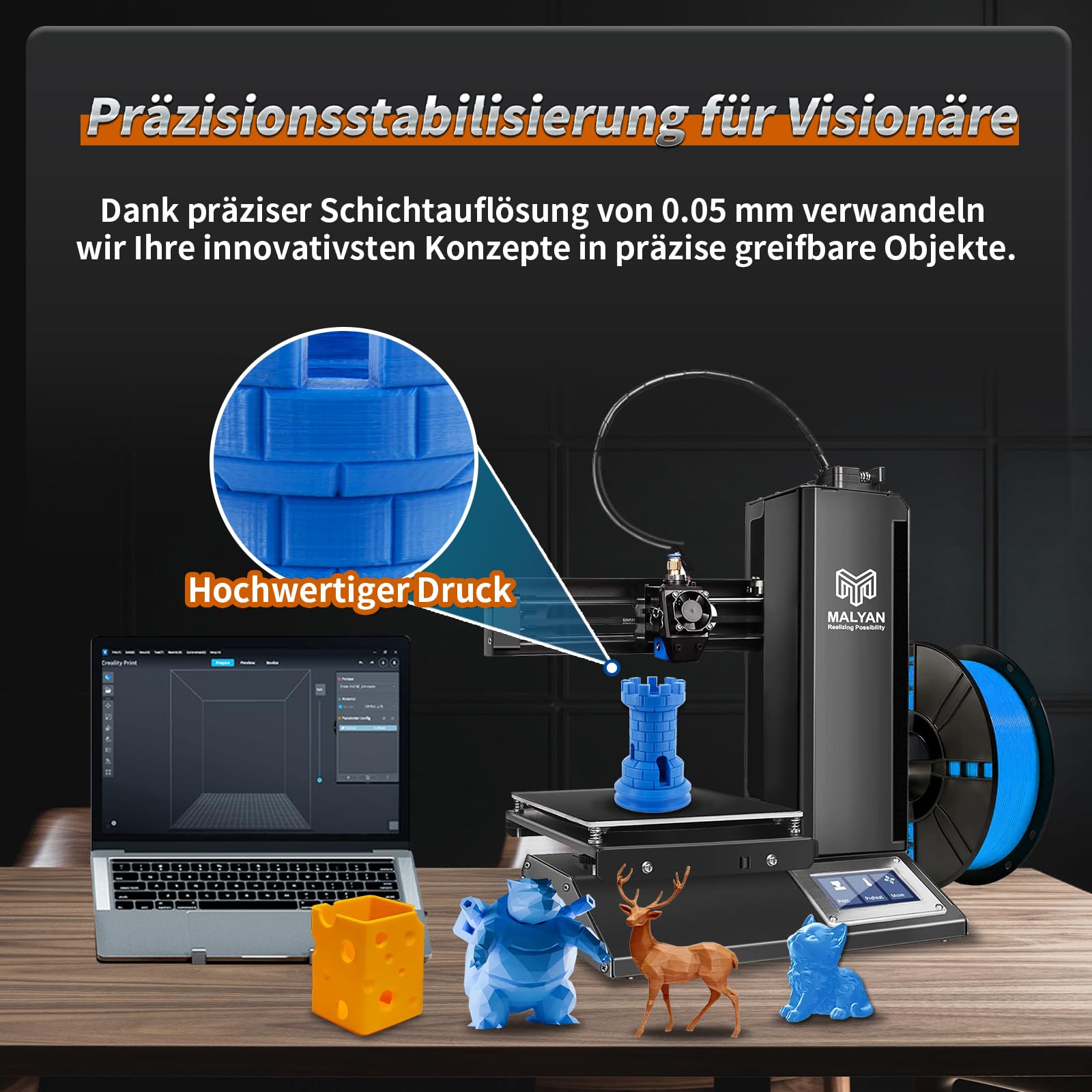 MALYAN M320 Mini 3D Drucker - Out of The Box 3D Druckers für Kinder und Anfänger, Abnehmbare Magnetische Bauplatte, kostenlose Probe PLA Filament, Druckgröße 150x150x150mm