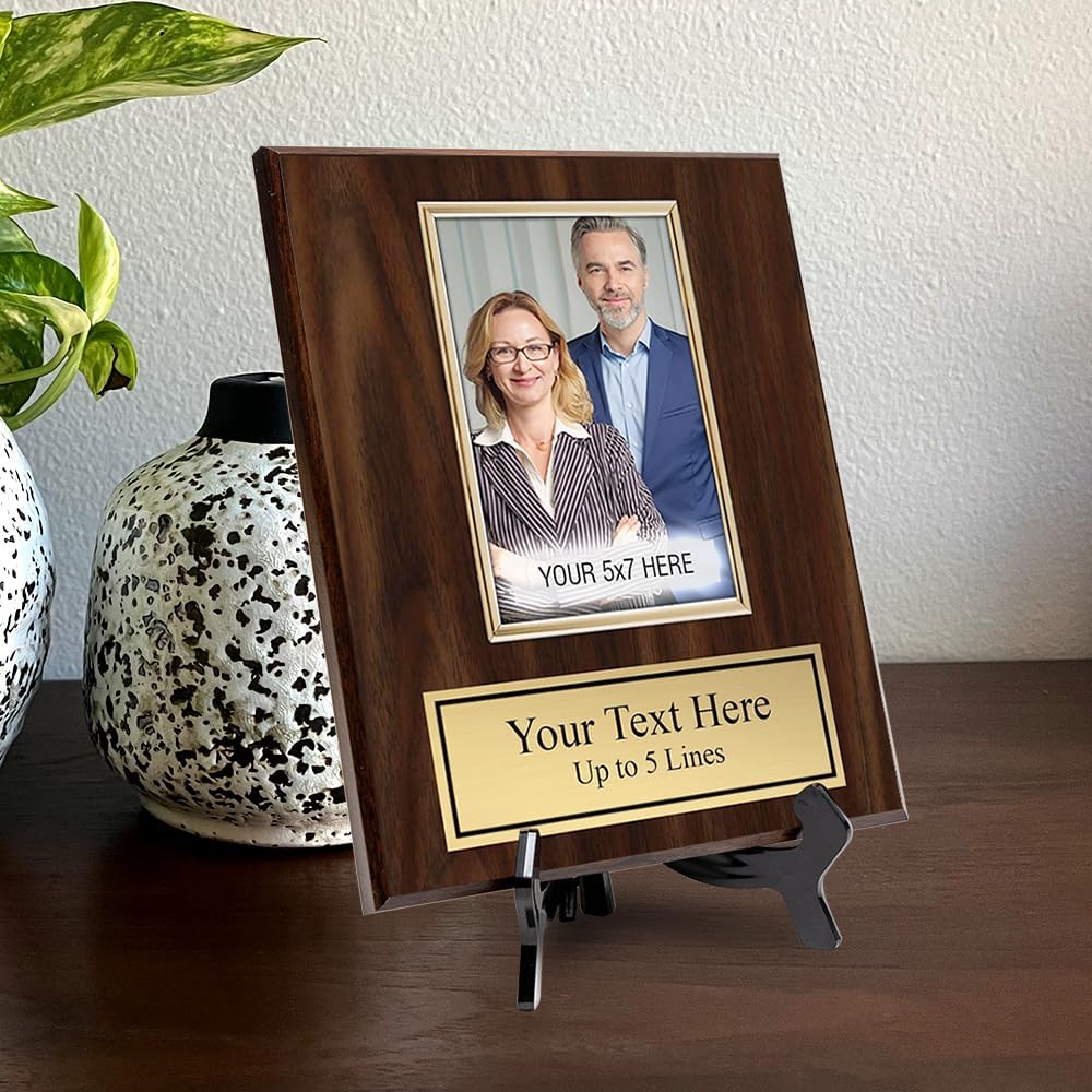 Designs ByLITA 8x10 Personalized Wooden Photo Plaque - 4x6 Horizontal Picture Holder - Custom Text on Plate