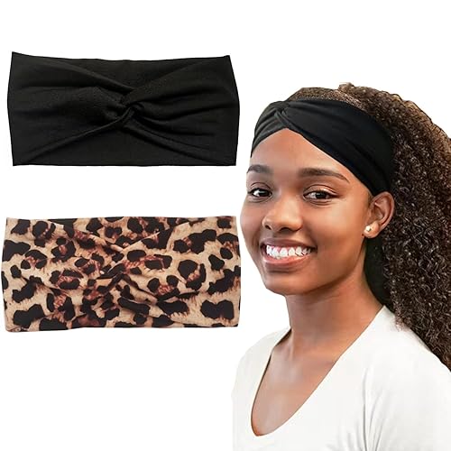 Miniatura 7 de Hjiaruiky 2 diademas de turbante para mujer, bohemias, elásticas, a la moda, de tela anudada, bonita, gruesa, para mujeres y niñas, color blanco