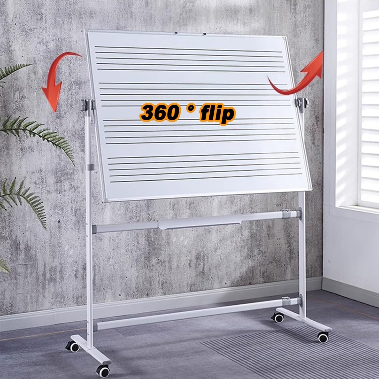 Lavagna Mobile per Musica 90x120cm, Lavagna Magnetica a Doppia Faccia per Marcatori a Secco su Ruote, Pratica di Notazione Portatile per Insegnanti di Musica, Scuole, Studenti e Casa