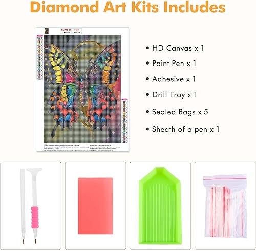 Miniatura 5 de MOGTAA Kits de pintura de diamantes 5D para adultos, kits de pintura de diamantes de mariposa colorida para principiantes, kits de puntos de