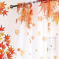 Vista 9 de youleyar Cortinas traslúcidas de otoño para sala de estar de 63 pulgadas de largo, 2 paneles de cortinas semi-transparentes blancas con estampado