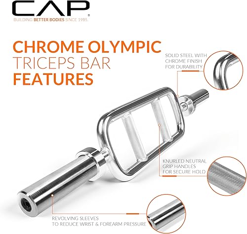 Miniatura 3 de CAP Barbell Barra olímpica para tríceps de 34 pulgadas, cromada (OBIS-34S)