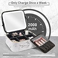 Vista 3 de Estuche de Maquillaje de Tren con Espejo y Luz 3 Colores Ajustar Brillo, Bolsa de Maquillaje con Espejo Recargable Estuche de Cosméticos