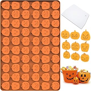 Amyandone Mini Pumpkin Silicone Mold, 60 Cavities Jack O Lantern Shape Halloween Molds for Chocolate/Candy/Gummy, Food Gra...
