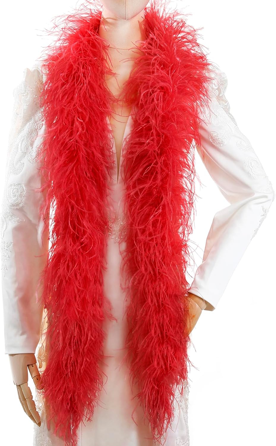 Soarer Red Ostrich Feather Boas – 2yards 3ply Long Boas for Party, DIY Production(Red)