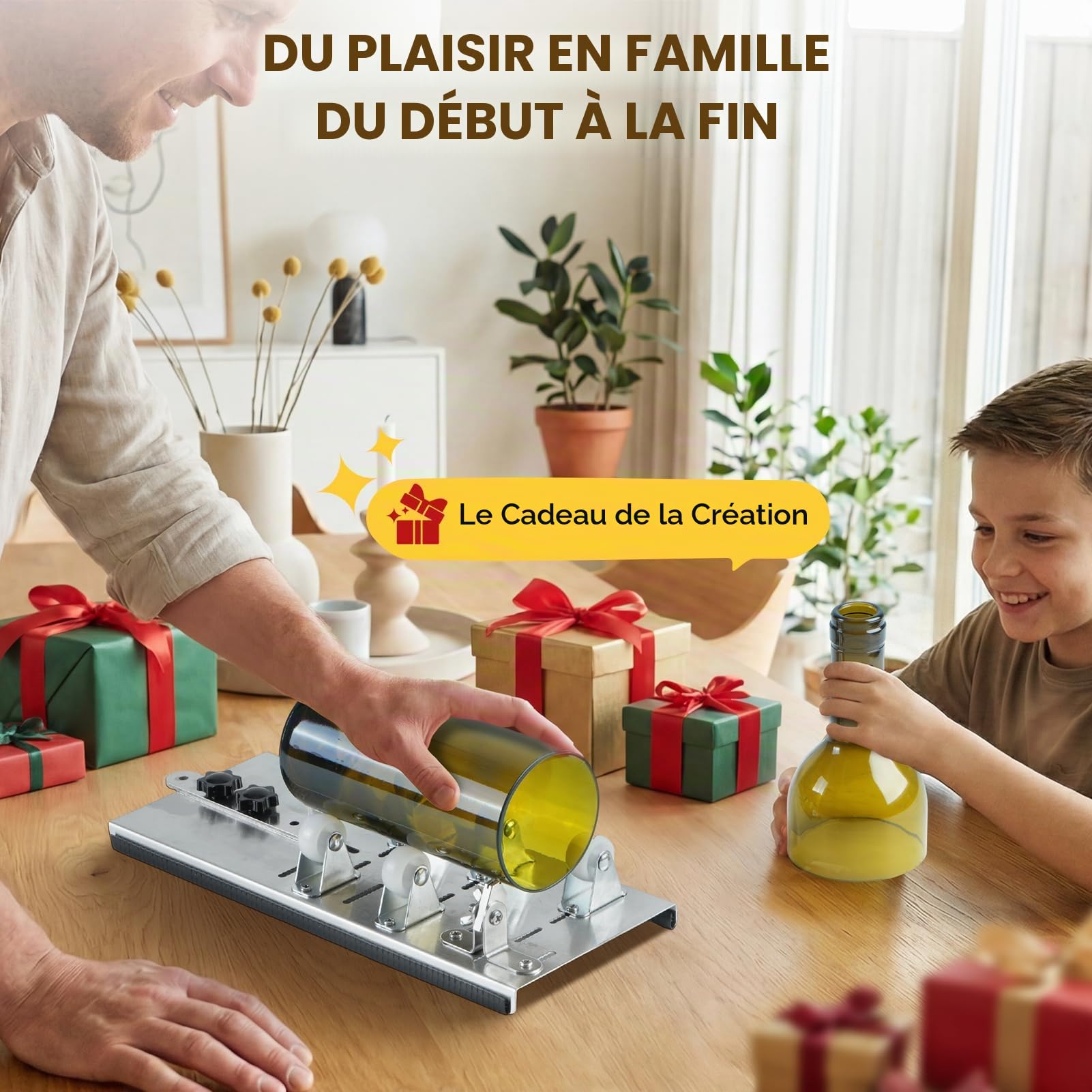 Kit de coupe pour bouteille en verre réglable Outil de bricolage, ensemble de machine de découpe en acier inoxydable pour vin bière alcool whisky alcool champagne bouteilles rondes de soda