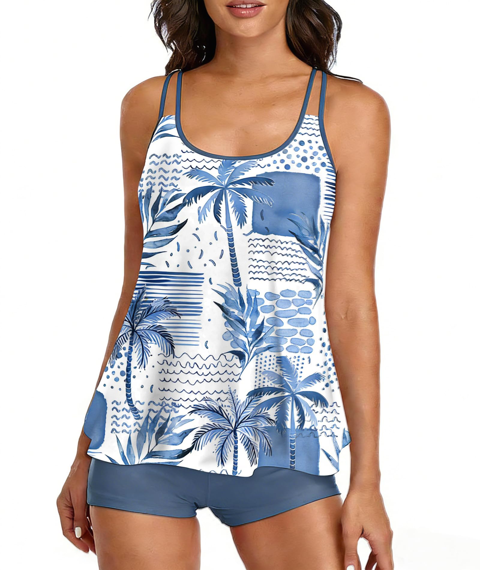 Urchics 2026 Women Two Piece Tankini Swimsuit Tummy Control Plus Size Long Torso Top and High Waisted Boyshorts Bathing Suits