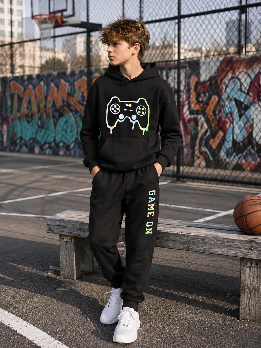 Cakaner Boys Clothes Long Sleeve Game Graphic Hoodie and Jogger Pants Set 2 Piece Fall Outfit Size 8-13